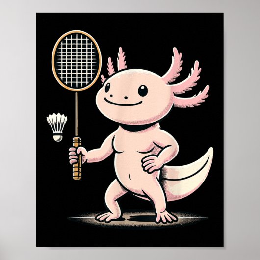 Poster Axolotl Jouant au Badminton Joueur de Sport de Vol (Devant)
