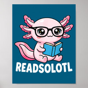 Poster Axolotl lit des livres tenue lecture cool enfants