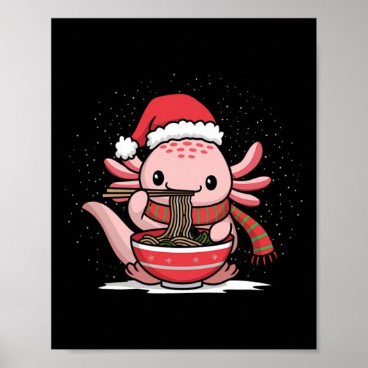 Poster Axolotl Manger Ramen Noël Pyjama Animal Japon (Devant)
