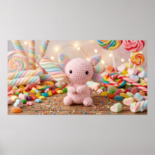 Poster Axolotl Rose Crocheté Bonbon Pastel 