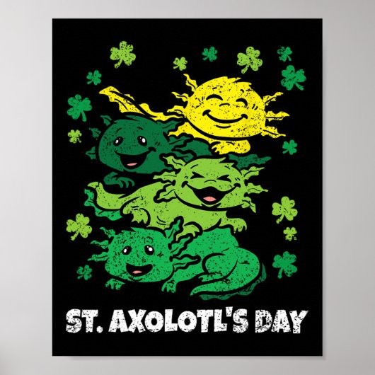 Poster Axolotl Saint-Patrick Cute Animal Trèfle Glover (Devant)