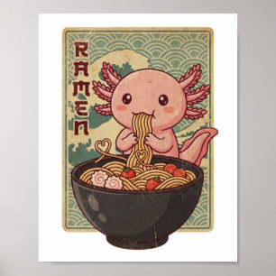 Poster Axolotls de l'anime japonais Mangeant du Ramen Axo