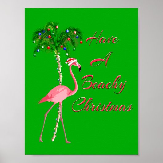Poster Ayez Un Flamant rose De Noël En Plage (Devant)