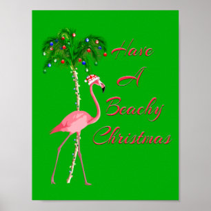Poster Ayez un Flamant rose pour la plage de Noël