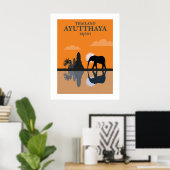Poster Ayutthaya Retro Travel Wall Art (Bureau à domicile)