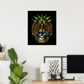 Poster Aztec crâne guerrier Autochtone Mexicain Masque In (Bureau à domicile)