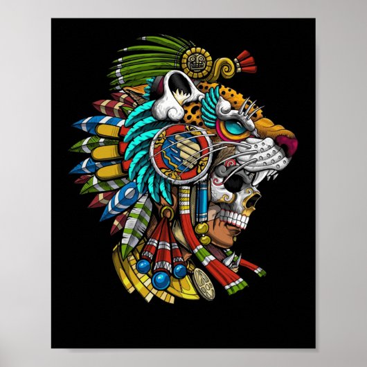 Poster Aztec Crâne Jaguar Masque guerrier antique Maya (Devant)