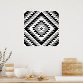 Poster Aztec Diamond Motif Design noir blanc gris (Cuisine)