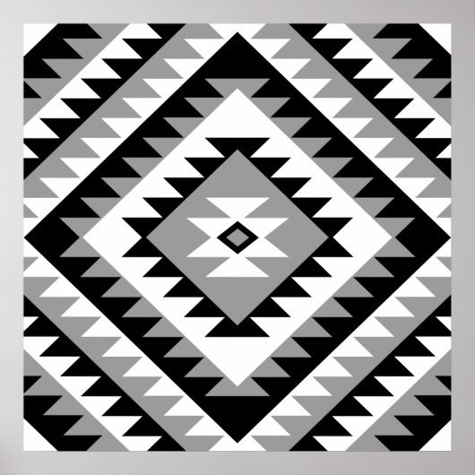 Poster Aztec Diamond Motif Design noir blanc gris (Devant)