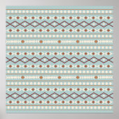 Poster Aztec Formes Motif Rusts Crème Turquoise-Bleu (Devant)