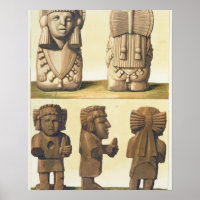 Aztec Idols, Mexique (lithographie couleur)