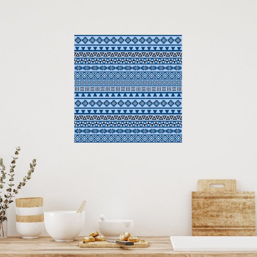Poster Aztec Style Pattern Blues Black & White (Cuisine)