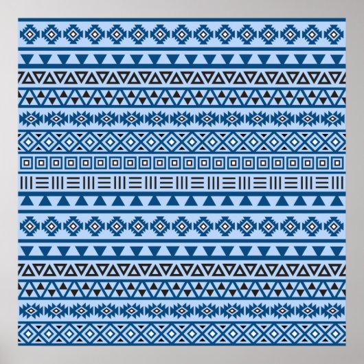 Poster Aztec Style Pattern Blues Black & White (Devant)