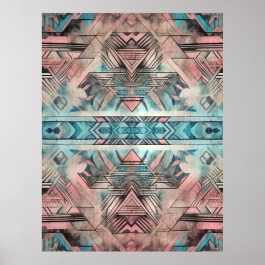 Poster Aztec Sud-Ouest Pastel Rose Et Bleu (Devant)