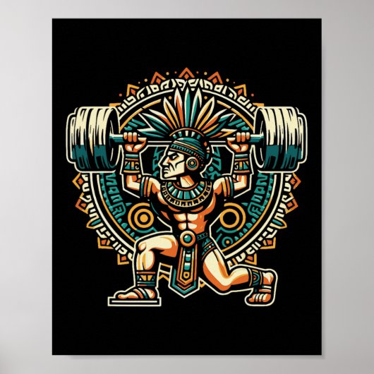 Poster Aztec Warrior Gym Weightlifting Bodybuilding Worko (Devant)