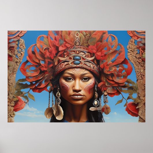 Poster Aztèque Abstrait Fusion Tribale Vibrant Art (Devant)