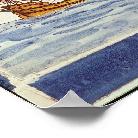 Poster Azulejos tile depicting a ship, from Sagres (Coin)