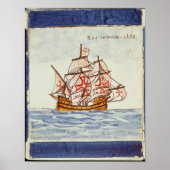 Poster Azulejos tile depicting a ship, from Sagres (Devant)