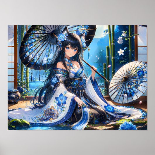 Poster Azur Blossom Kimono Girl (Devant)