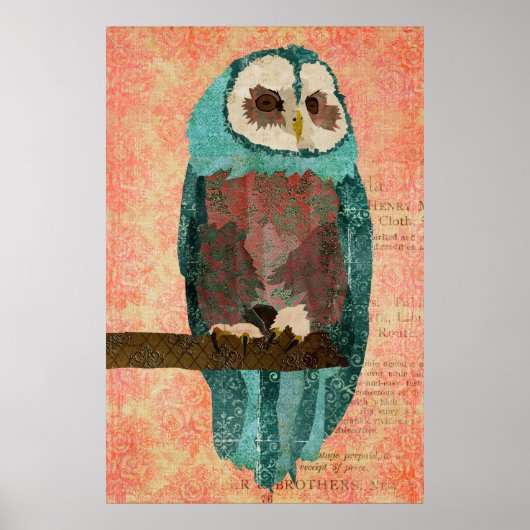Poster Azure & Blush Owl (Voorkant)