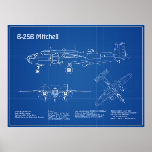 Poster B-25B Mitchell Doolittle - Plan d'avion AD (Devant)