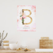 Poster B Lettre Monogramme Feuille d'or rose Magnolia Flo (Cuisine)