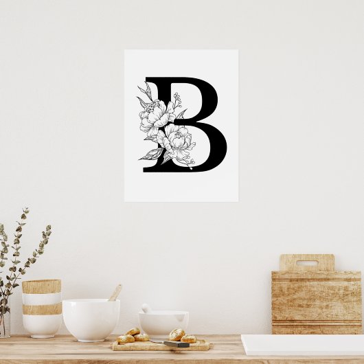 Poster B monogramme botanique. Lettre initiale avec pivoi (Cuisine)