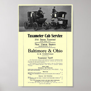 Poster B+O Service de taxi ferroviaire 1908