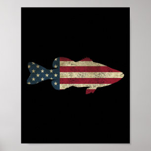 Poster B Pêche Drapeau Américain Vintage Patriotique Angl