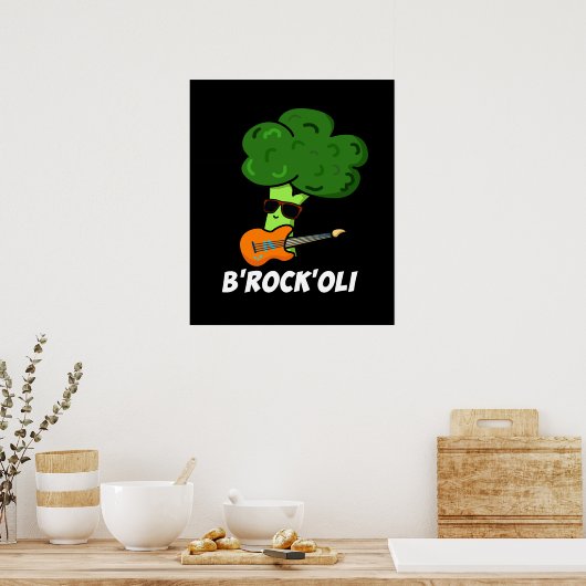 Poster B-Rock-Oli Funny Rocker Broccoli Pun Dark BG (Cuisine)