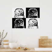Poster B/W Barred Owl Pop Art (Cuisine)