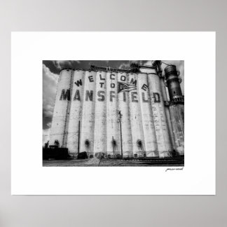 Poster B&W Bienvenue sur les silos à grains de Mansfield