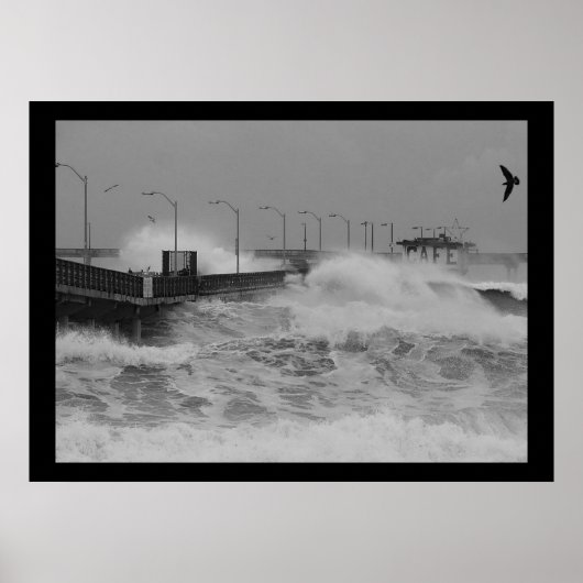 Poster B&W Crash d'une violente vague d'orage océanique (Devant)