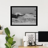 Poster B&W Crash d'une violente vague d'orage océanique (Bureau à domicile)