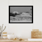Poster B&W Crash d'une violente vague d'orage océanique (Cuisine)