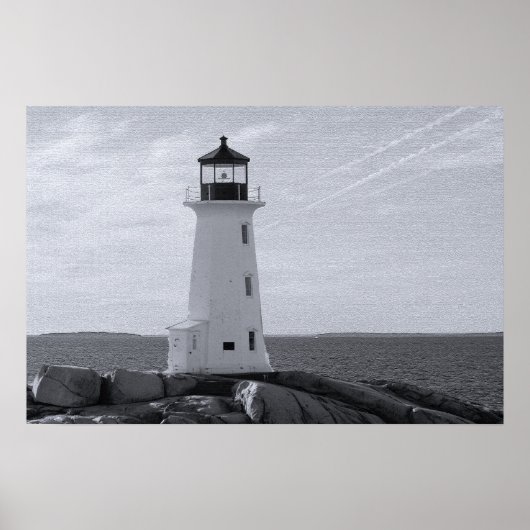 Poster B&W Peggy's Cove Lighthouse (Devant)