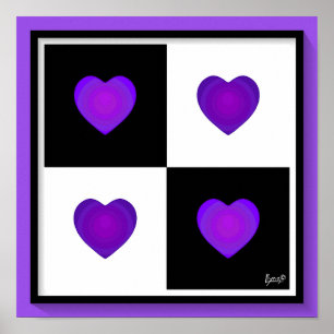 Poster B&W Purple Hearts Beating