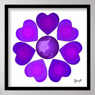 Poster B&W Purple Hearts Beating