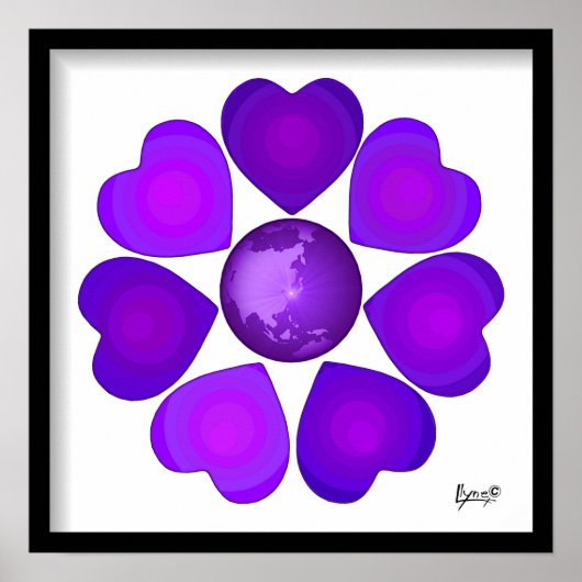 Poster B&W Purple Hearts Beating (Devant)