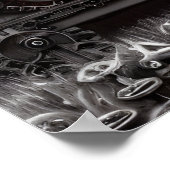 Poster B&W Steampunk Chien & Train (Coin)