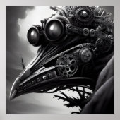 Poster B&W Steampunk Robot Raven (Devant)