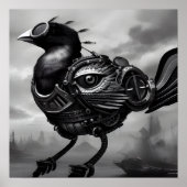 Poster B&W Surreal Steampunk Eye Wing Bird (Devant)