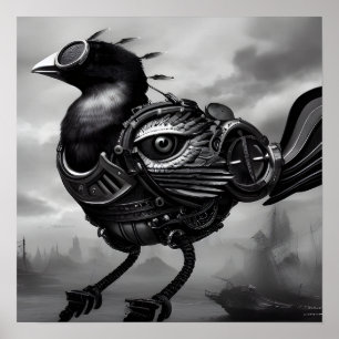 Poster B&W Surreal Steampunk Eye Wing Bird
