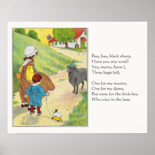 Poster Baa, Baa, Mouton Noir, Mère Goose Nurserme Rhyme