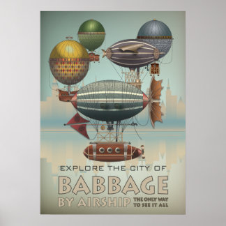 Poster Babbage by Airship Steampunk Vintage voyage