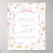 Poster Babies are sweet Pink Bow Wildflower Baby shower (Devant)