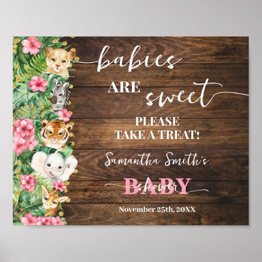 Poster Babies are Sweet Pink Safari Rustic Baby Shower (Devant)