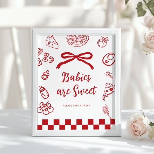 Poster Babies are sweet Whimsical Bow Pizza Baby Shower