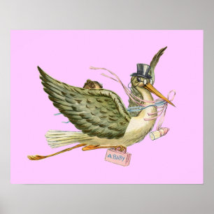 Poster BABILLAGE FILLE STORK ,crème