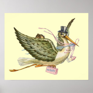 Poster BABILLAGE FILLE STORK ,crème